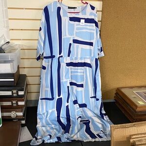 Zanzea Abstract Blue and White Maxi Dress Sz XL